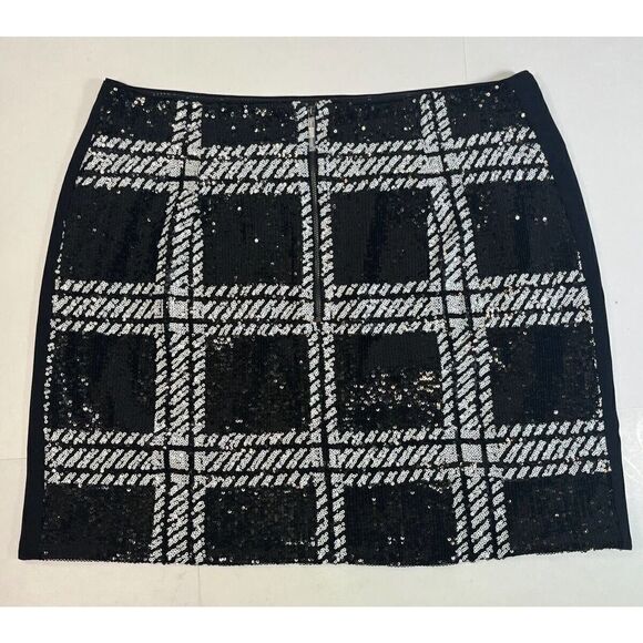 Ted Baker 4 Black White Hoopss Checkered Sequin Mini Skirt Size 12 US Windowpane - Picture 14 of 16